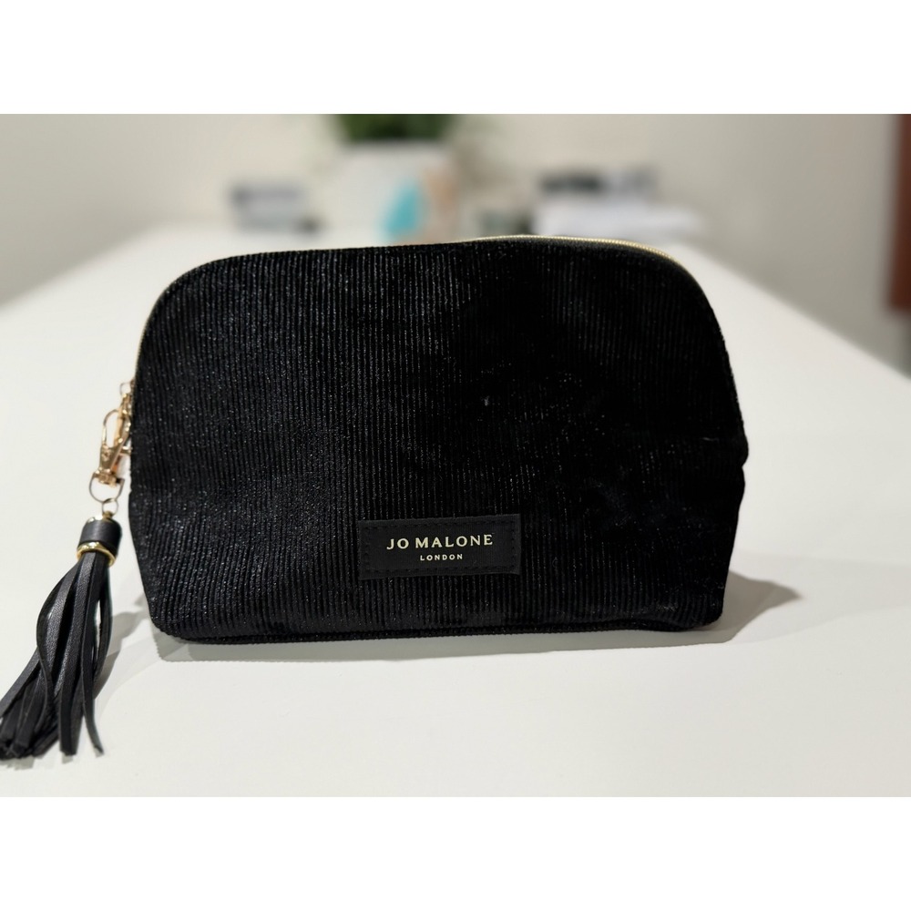 Jo Malone London Black Corduroy Cosmetic Makeup Bag Tassel Zipper Travel Pouch